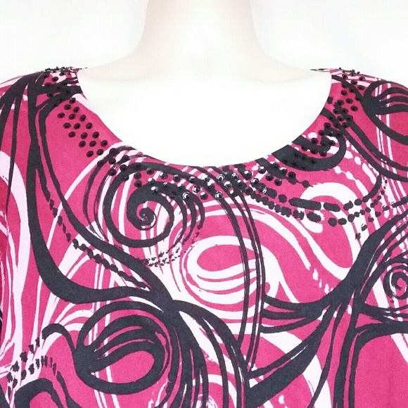 CDP & CO. Knit Top Pink Black Swirls with Sequins - Picture 2 of 4